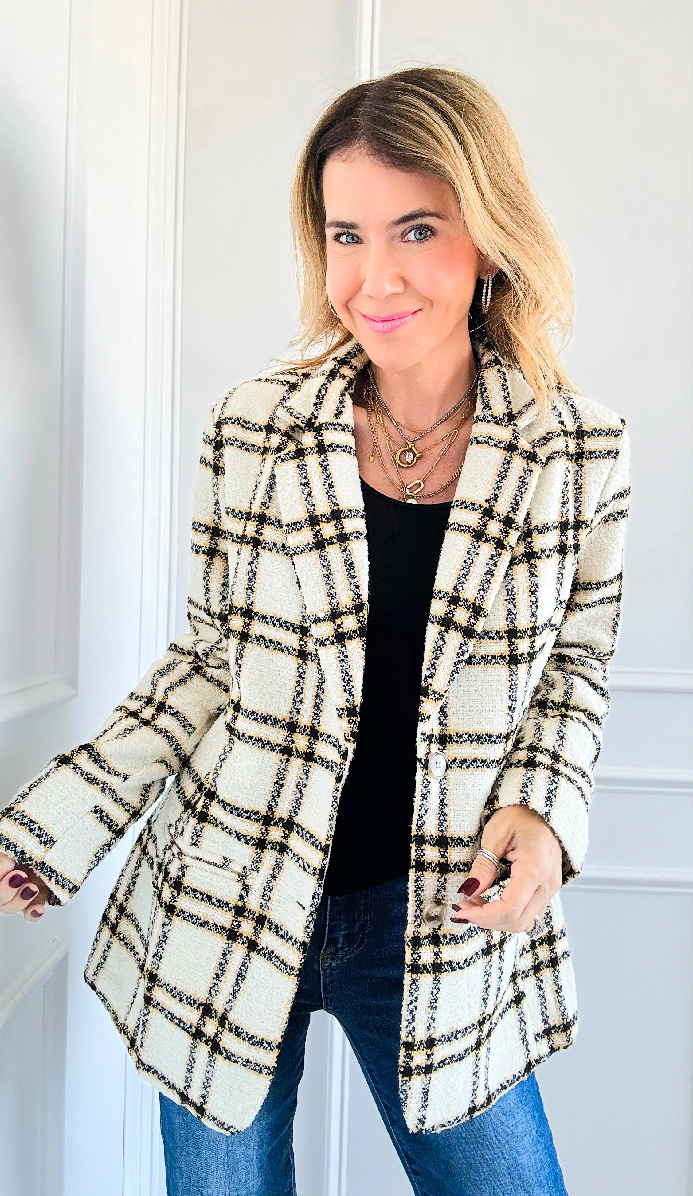 Classic Tailored Plaid Blazer