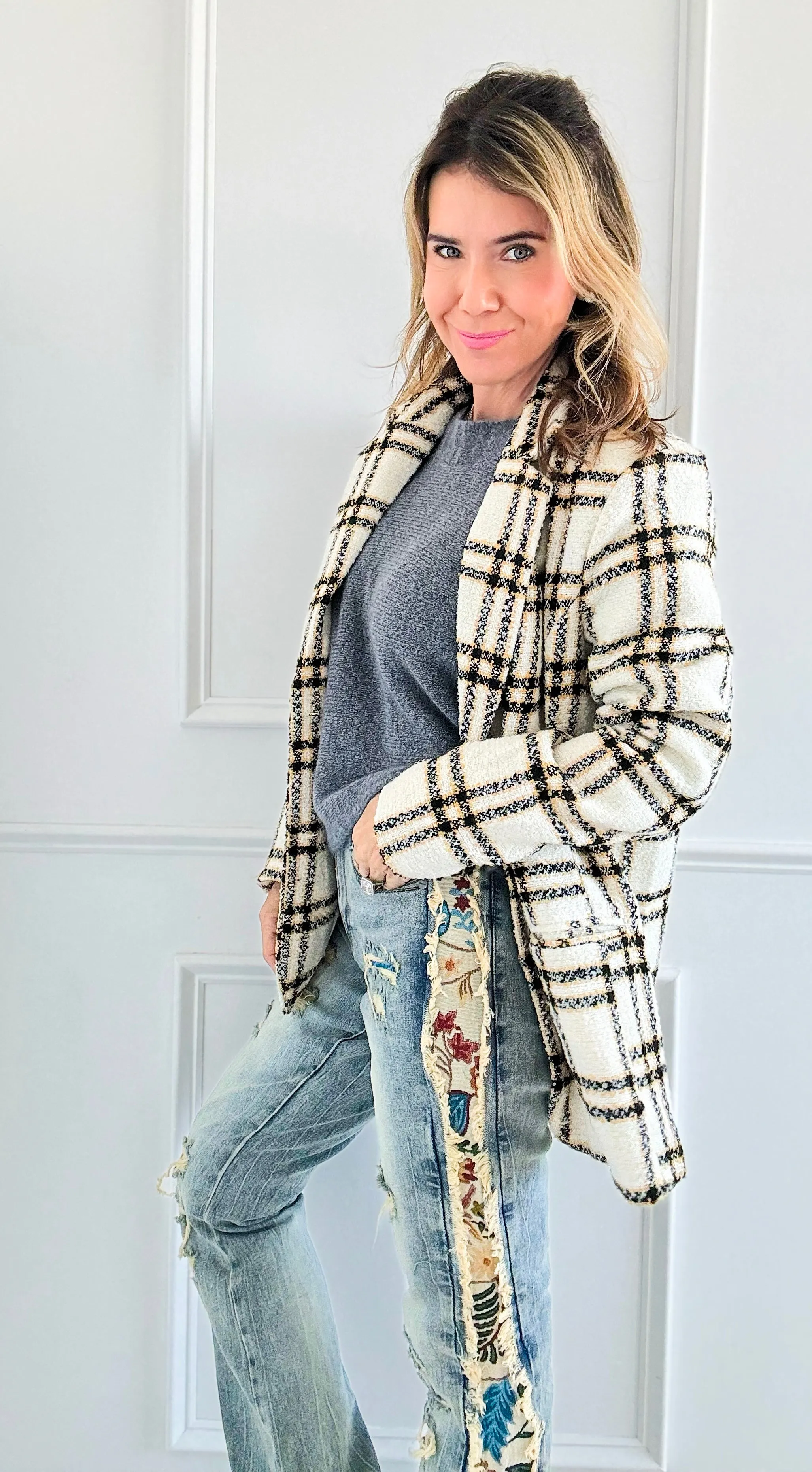 Classic Tailored Plaid Blazer