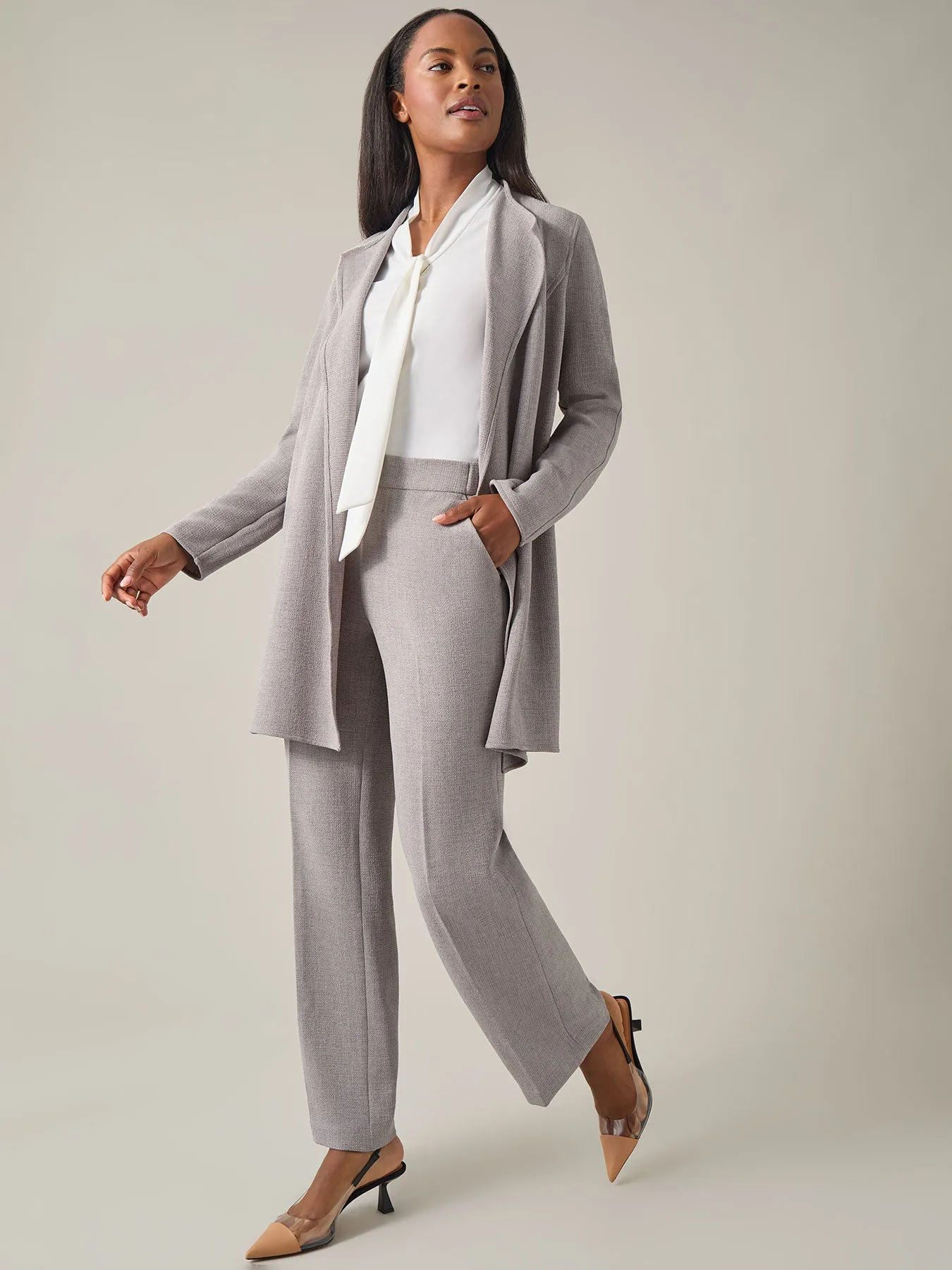 Drape Front Cardigan Blazer, Melange Crepe