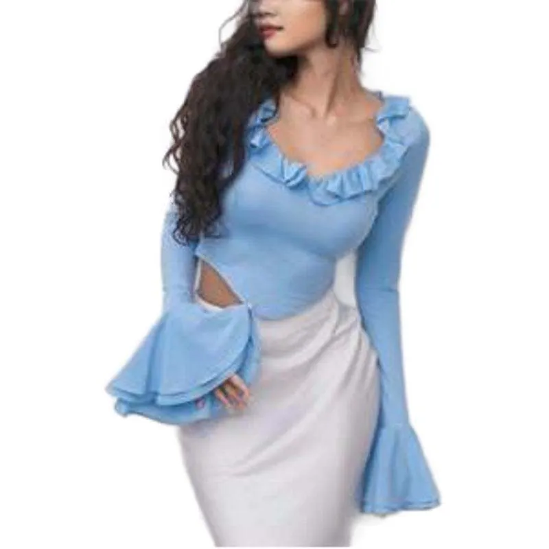 Fashion Women's Wear Ruffled Flared Sleeve Top