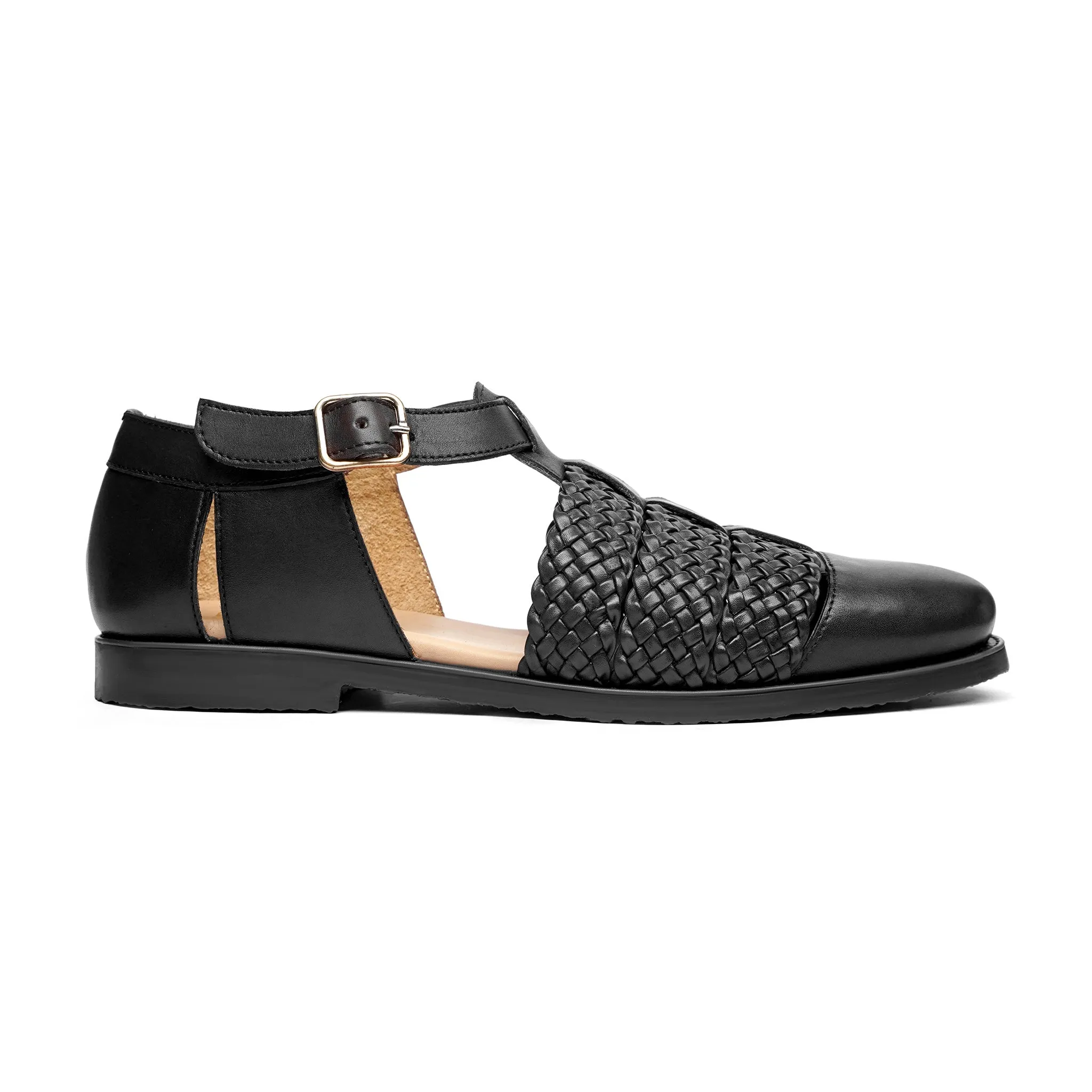 Gladiator - Men's Black Calf and Hand Woven Calf Leather Sandal