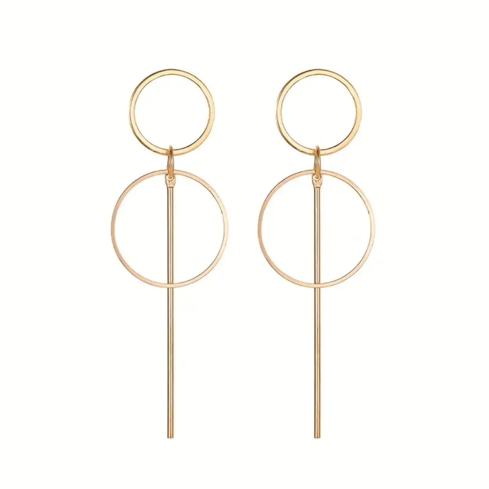 Graceful 14K Gold Plated Line and Circle Drop Earring