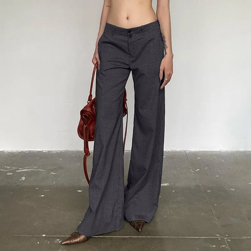 Grey High-Waisted Flared Pants