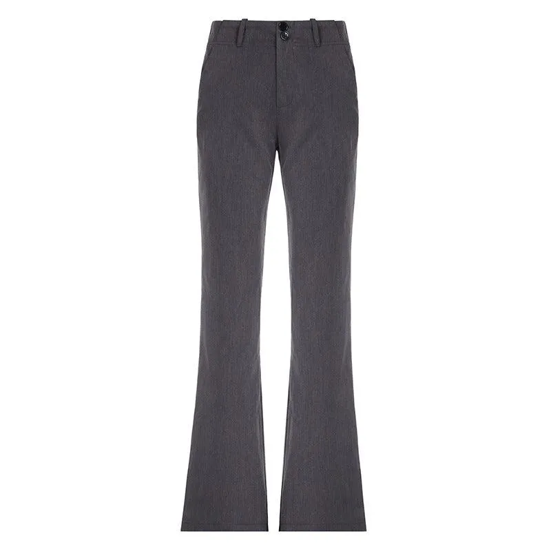 Grey High-Waisted Flared Pants