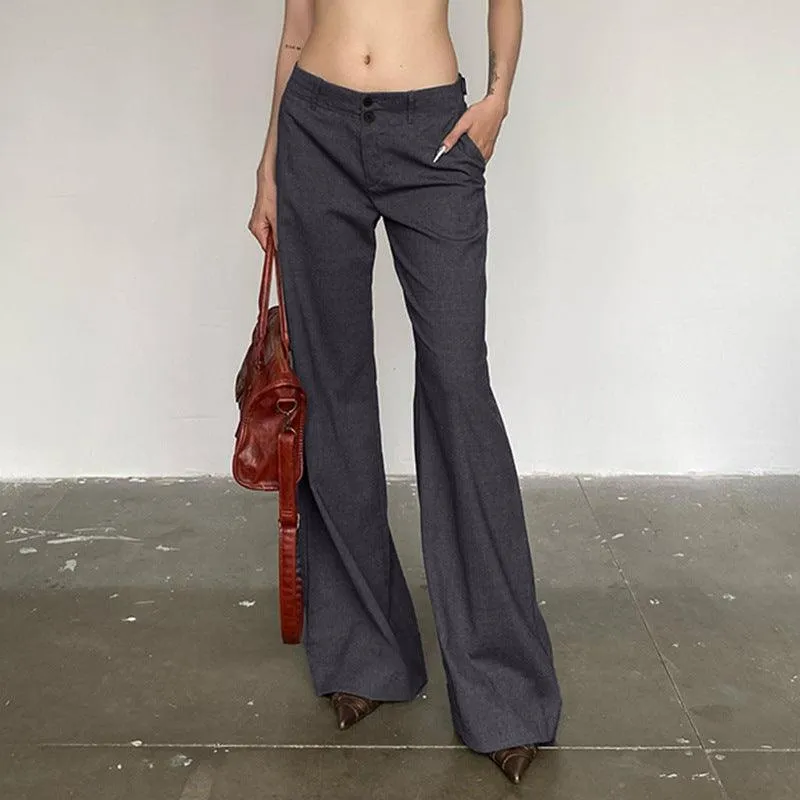 Grey High-Waisted Flared Pants