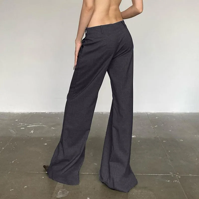 Grey High-Waisted Flared Pants