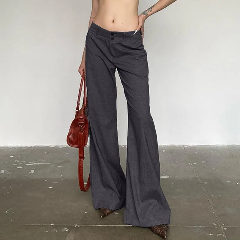 Grey High-Waisted Flared Pants