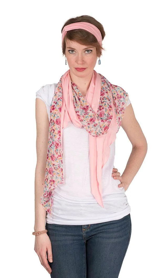 Handkerchief Scarf - Secret Garden with Pink Planet Jersey Knit