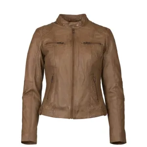 Helium Lamb Nappa Leather Jacket Biker Style Mia Chic - Tan