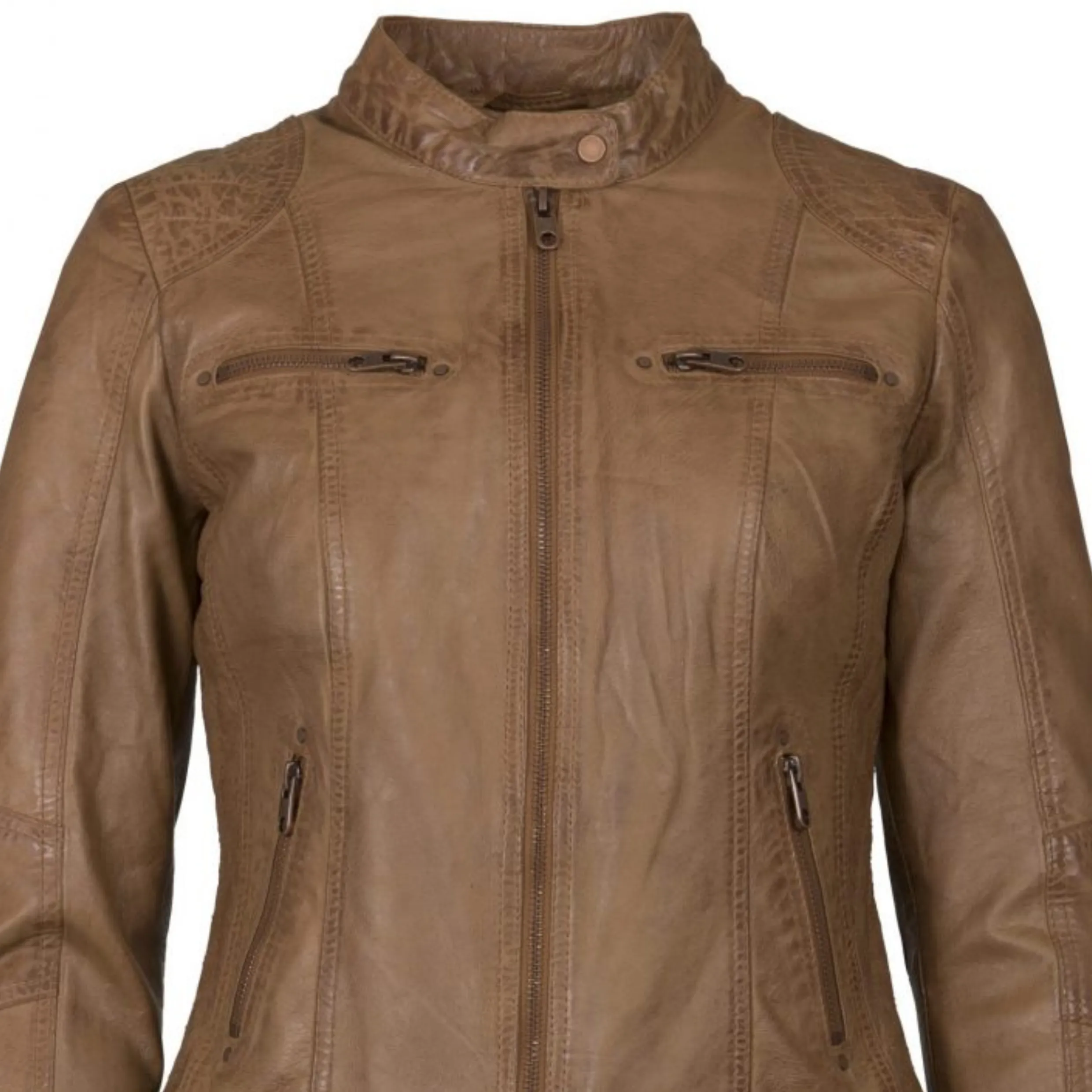 Helium Lamb Nappa Leather Jacket Biker Style Mia Chic - Tan