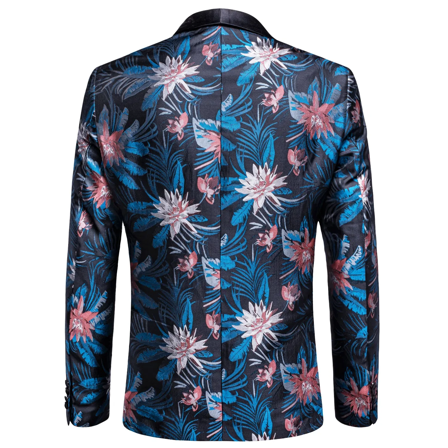 Hi-Tie Black Shawl Lapel Luxury Blue Pink White Floral Men's Suit Set