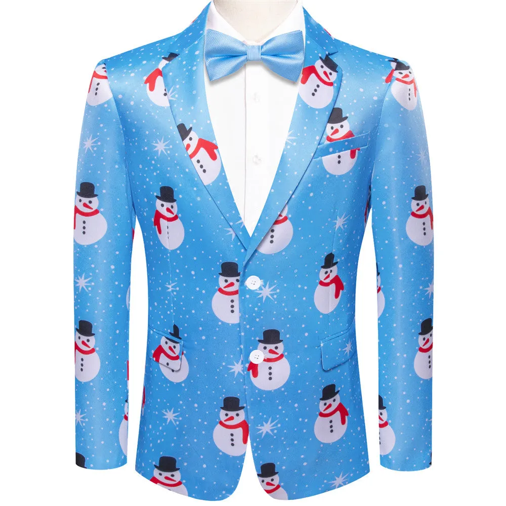 Hi-Tie Maya Blue Christmas Snowman Designer Silk Suit for Men