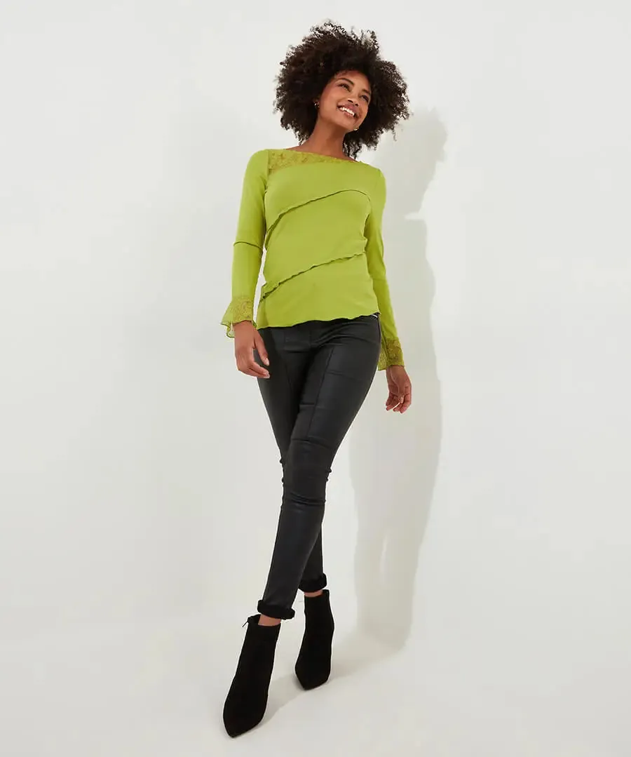 Joe Browns 10 Green Josie Lace Trim Top