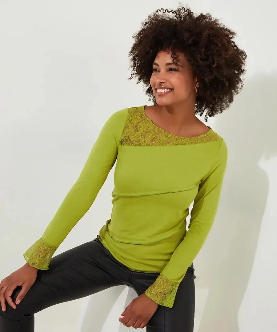 Joe Browns 10 Green Josie Lace Trim Top