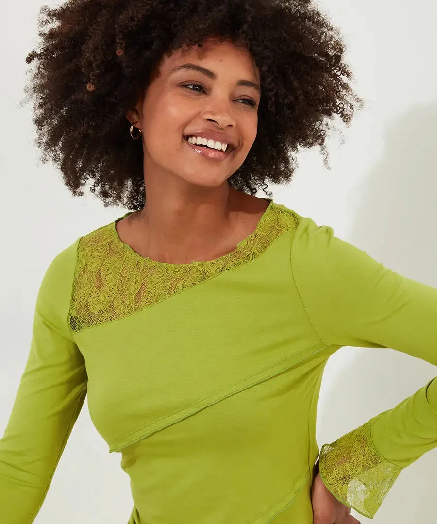 Joe Browns 10 Green Josie Lace Trim Top