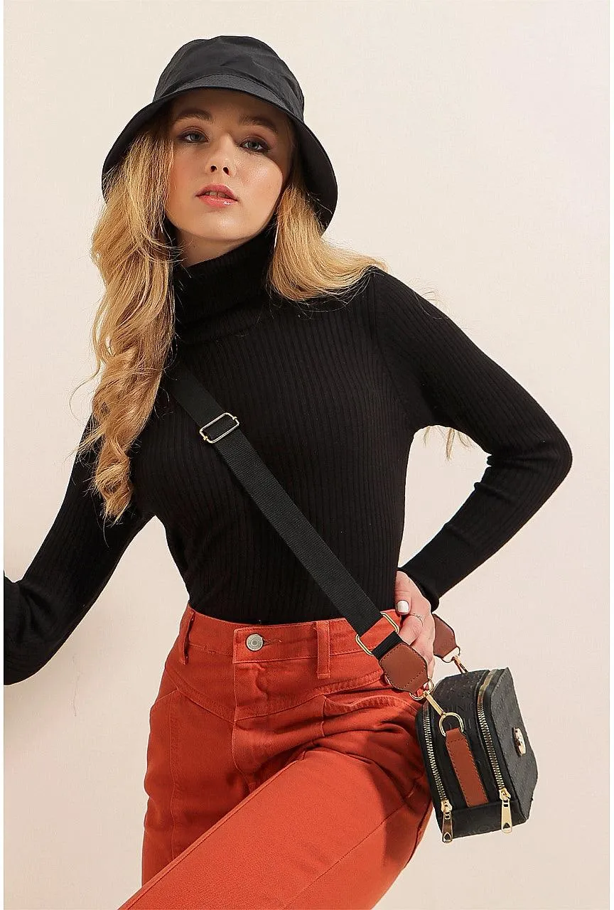 Knitted Turtleneck Long Sleeves Sweater Jumper - Black | Versatile Knitwear