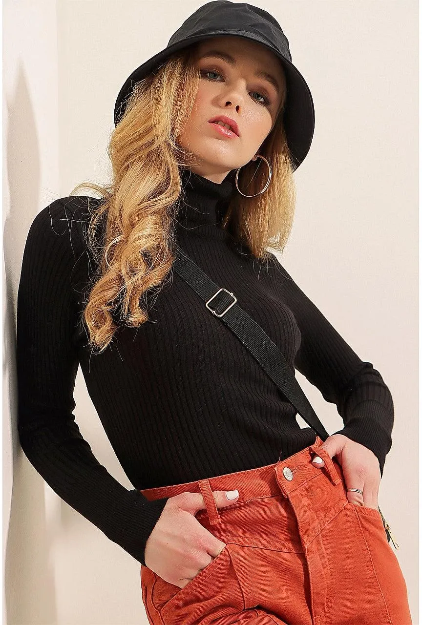 Knitted Turtleneck Long Sleeves Sweater Jumper - Black | Versatile Knitwear