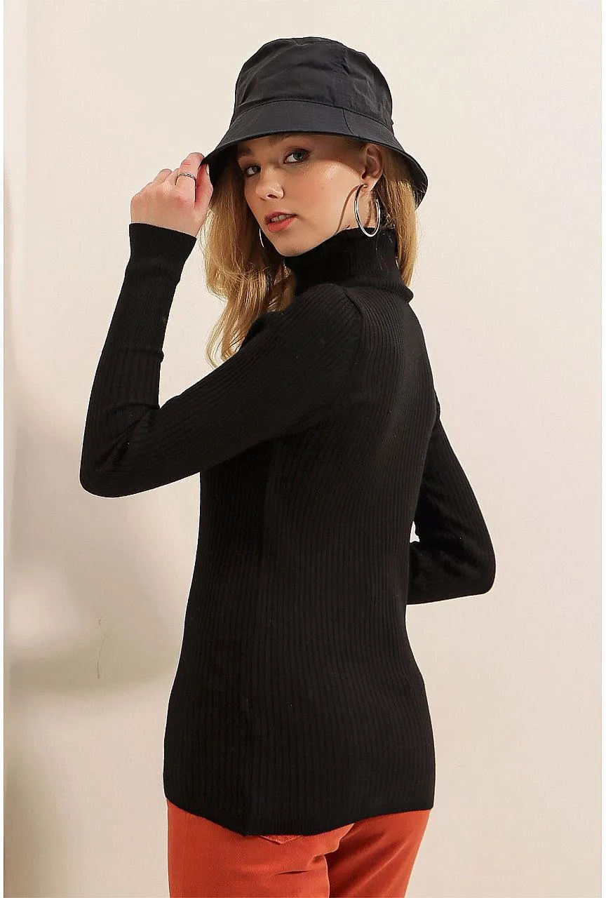 Knitted Turtleneck Long Sleeves Sweater Jumper - Black | Versatile Knitwear