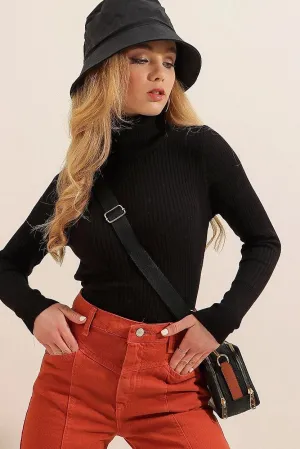 Knitted Turtleneck Long Sleeves Sweater Jumper - Black | Versatile Knitwear