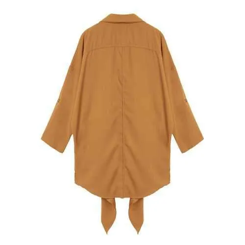 Loose Women Lapel Button Pocket Irregular Thin Trench Coat Jacket