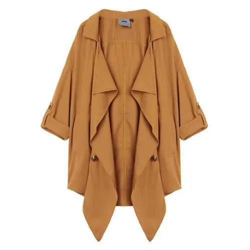 Loose Women Lapel Button Pocket Irregular Thin Trench Coat Jacket