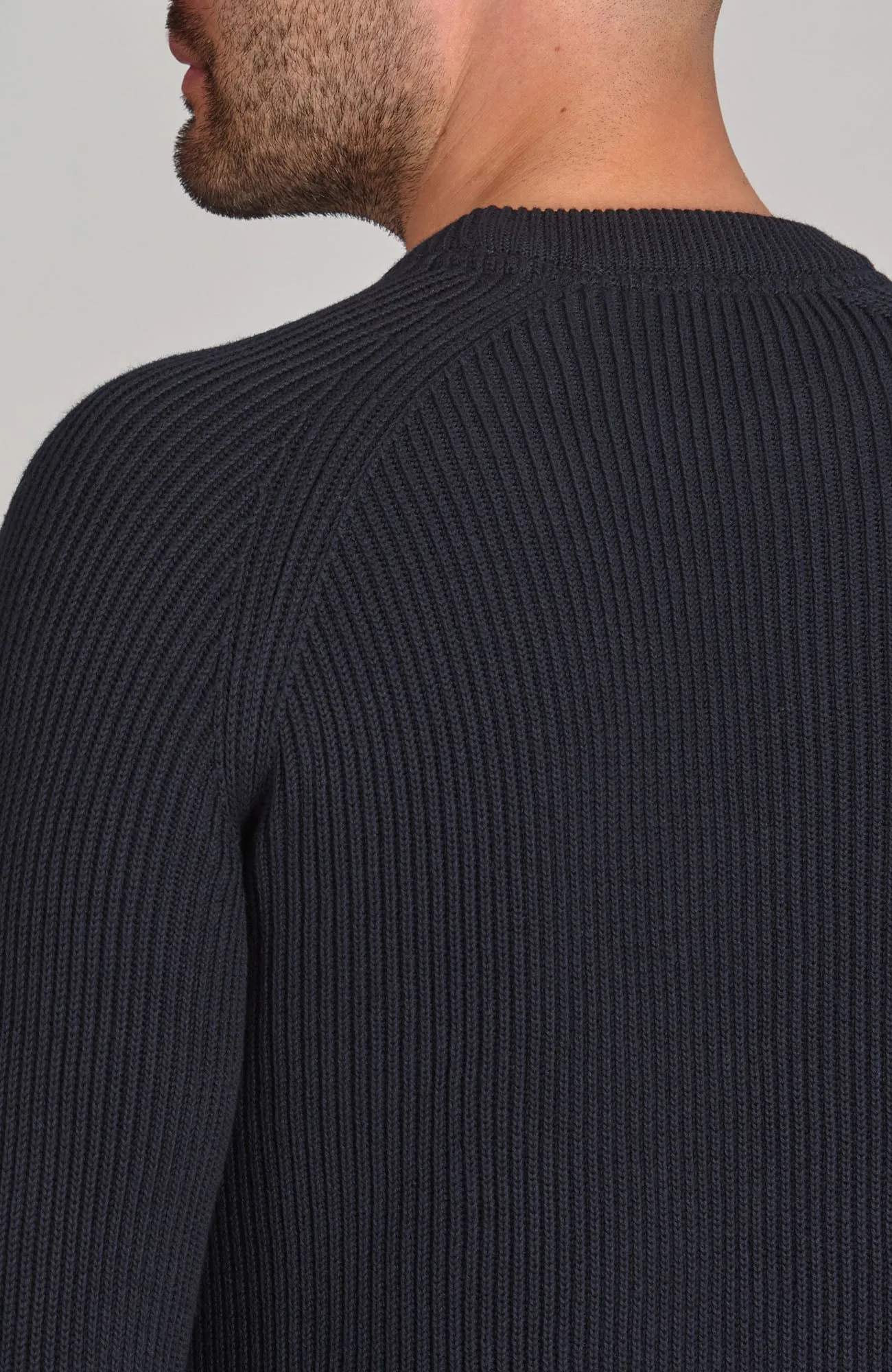 Mens Midweight Cotton Ribbed Crew Neck Jumper