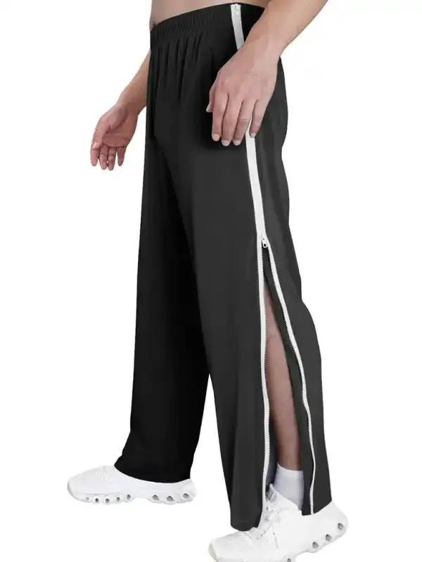 Men’s new solid color trendy sports side zipper loose sweatpants