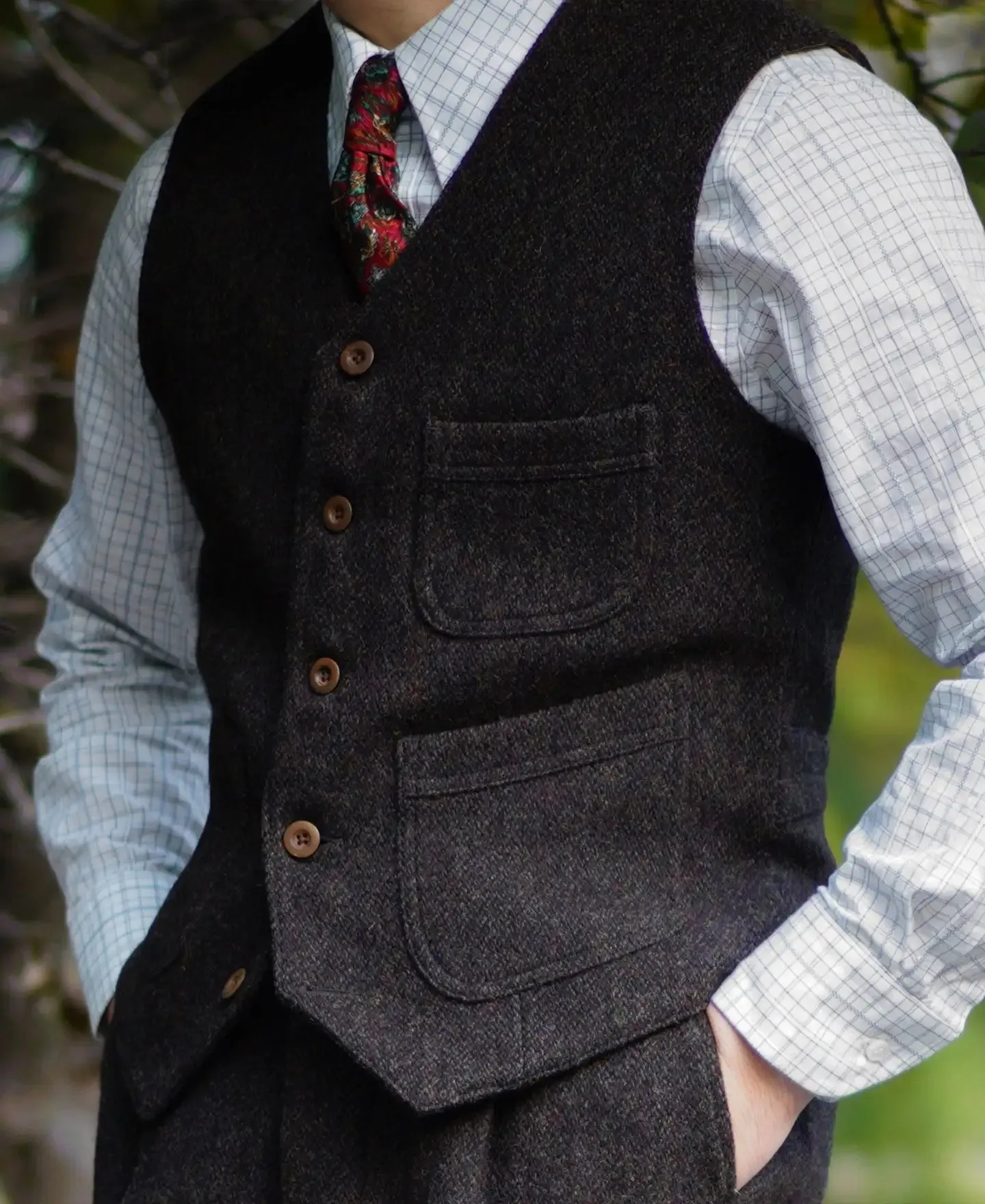 Men's Safari Tweed Vest - Victorian Elegant Classic Groom's Waistcoat