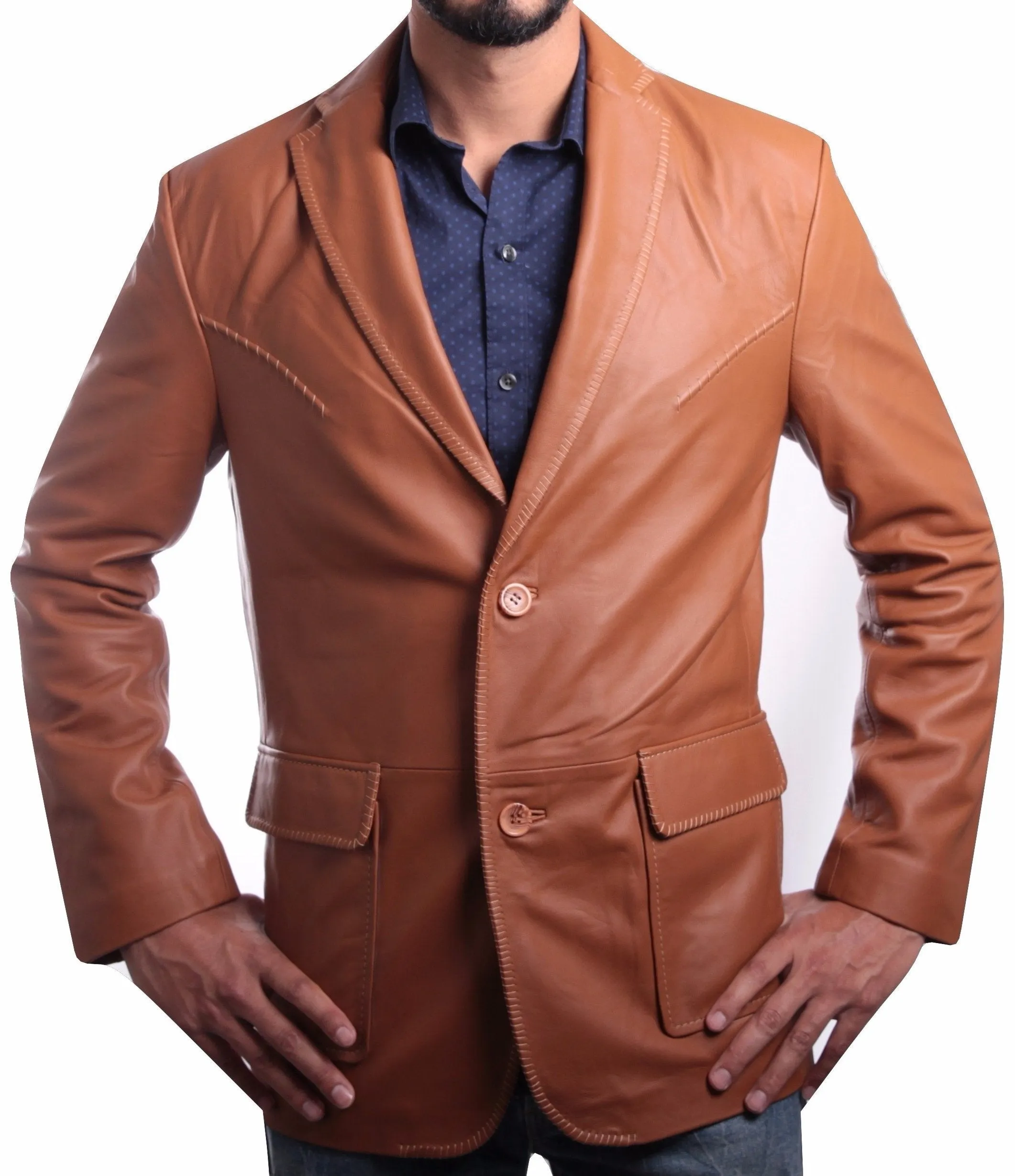 Mens Tan Western Blazer Whip Stitched