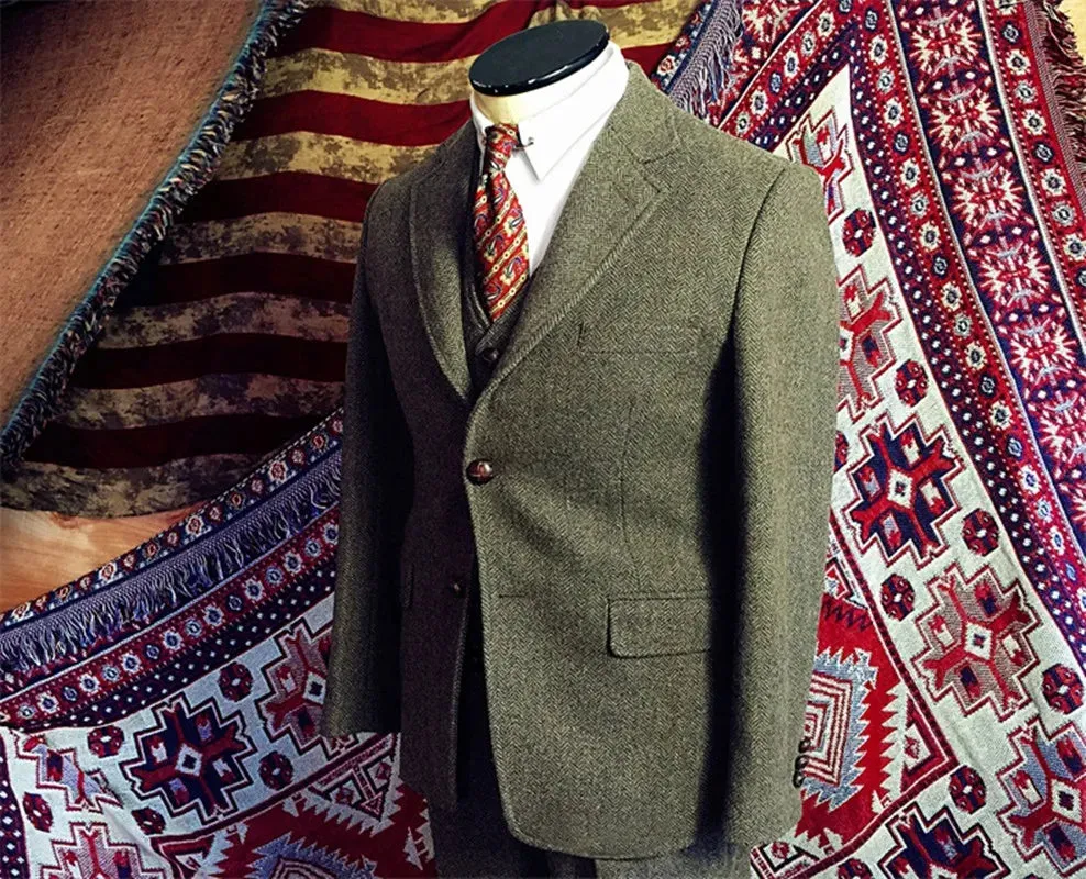 Men's Tweed Blazer Italian Classic Wedding Suit - Elegant and Casual