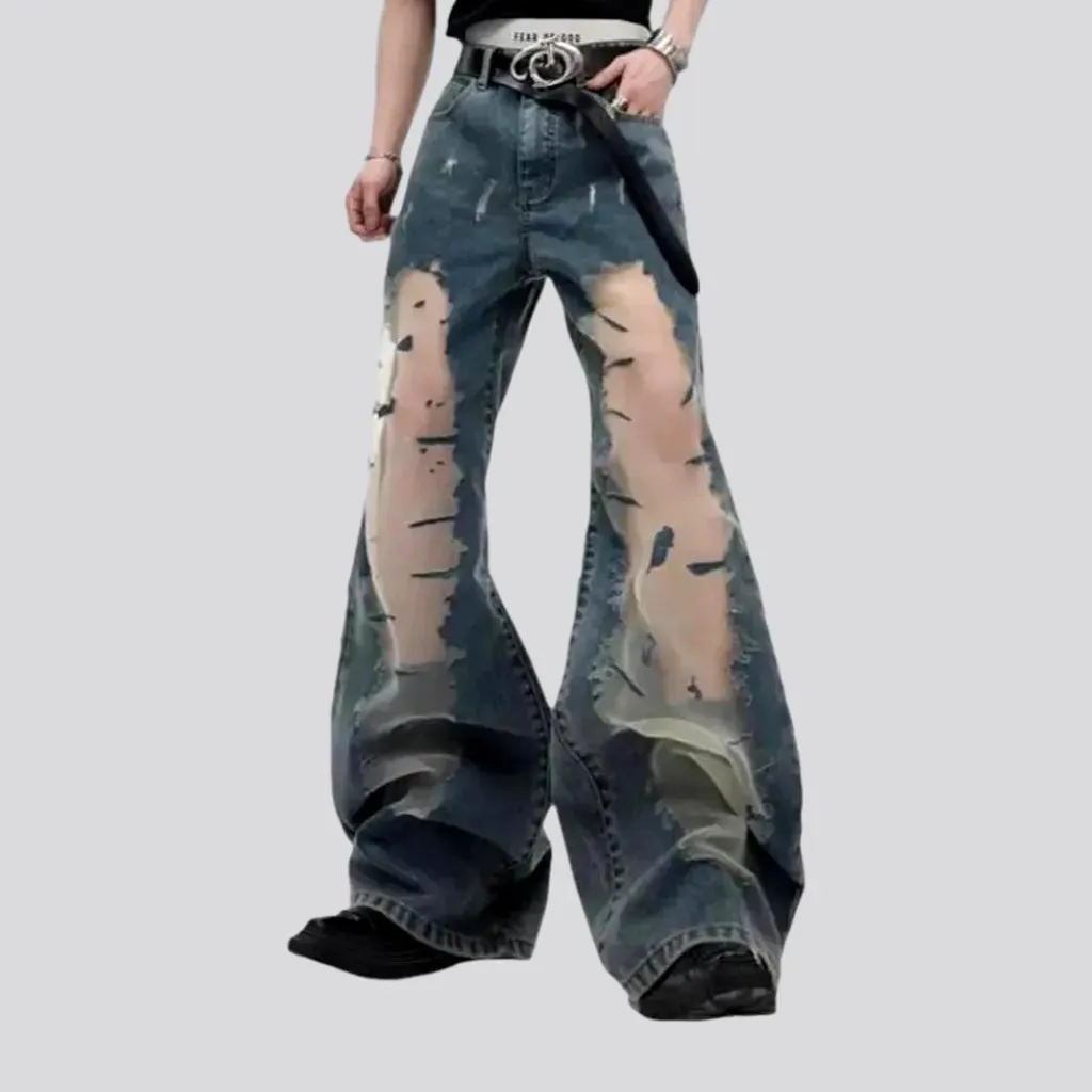 Mid rise painted distressed jeans for men