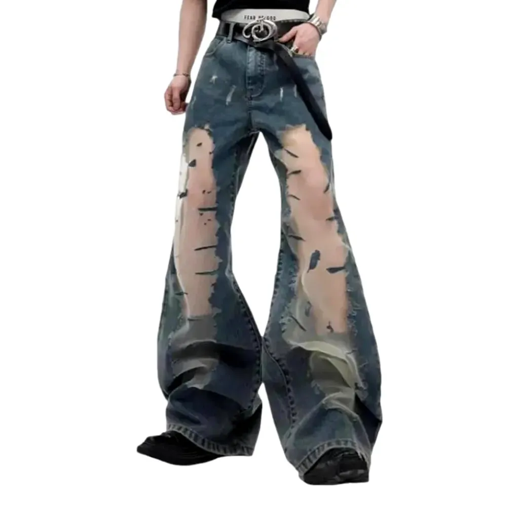 Mid rise painted distressed jeans for men