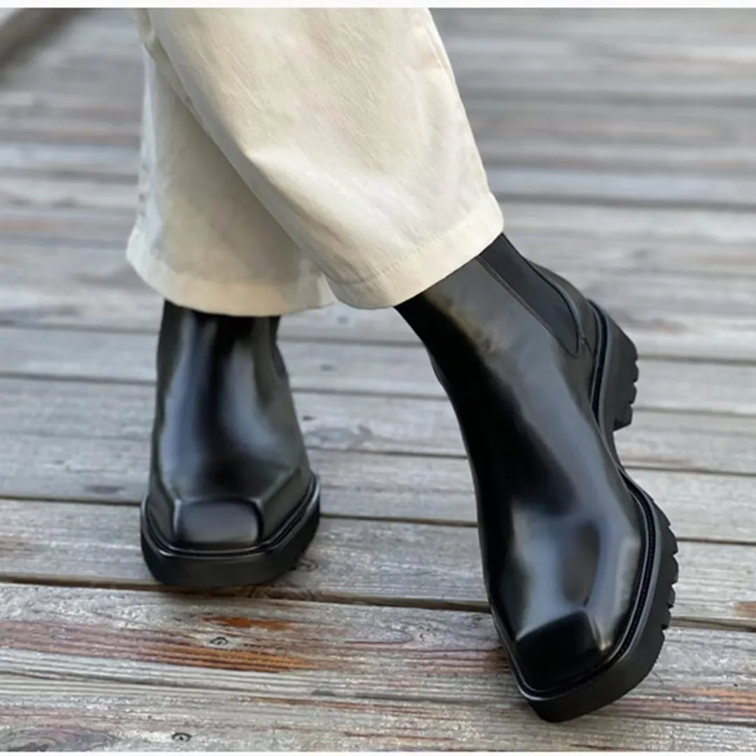 Modern Gentleman's Square-Toe Ankle Boots