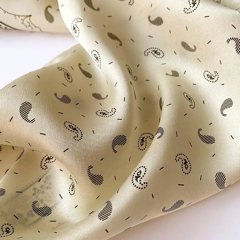 Pale Yellow Paisley Silk Scarf/100% mulberry Silk Scarf/Silk head scarf/Silk hair scarf/Silk neck scarf/Silk bandana/Bag Accessory/Gift for her