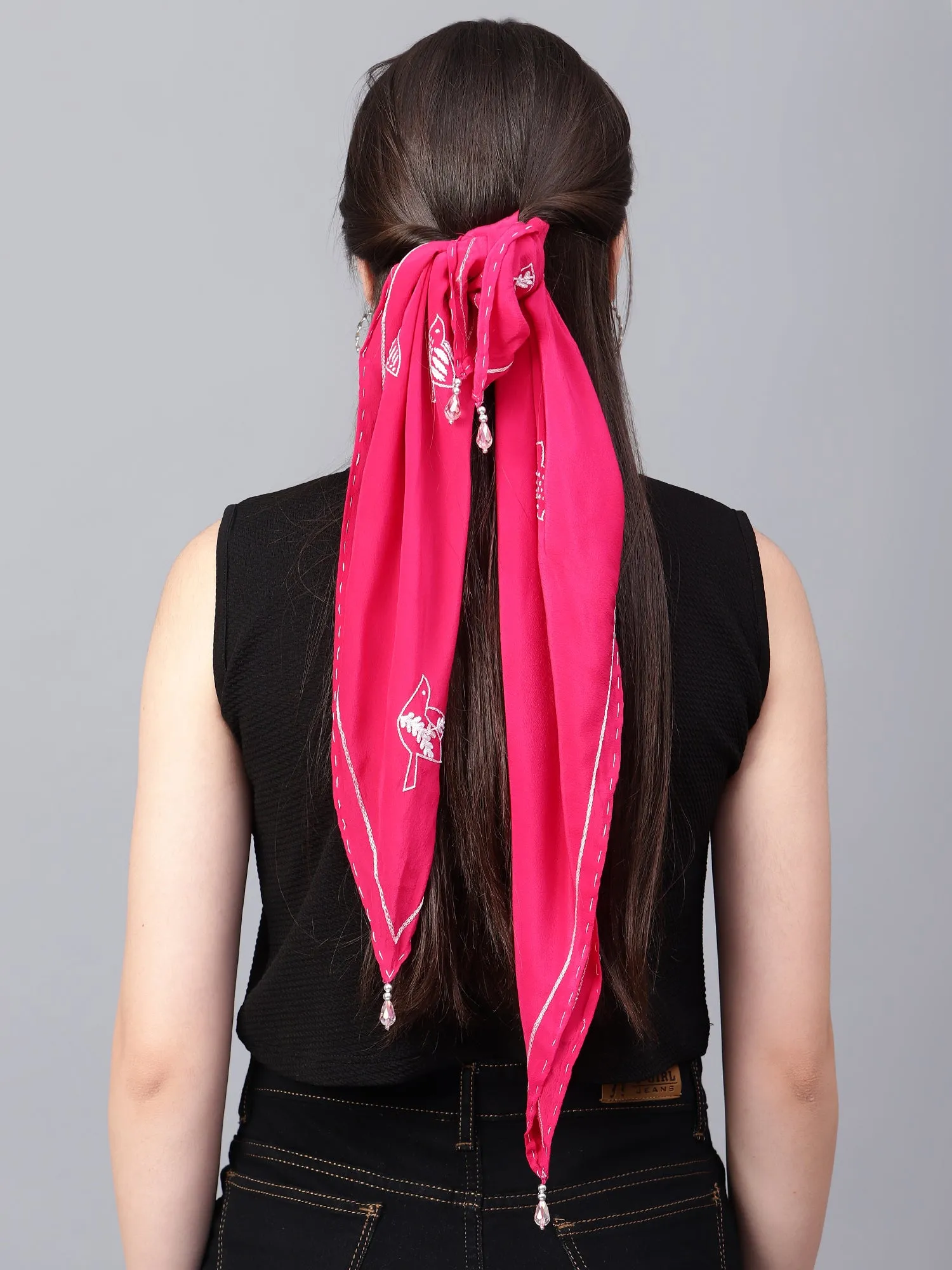 Pink Scarf hand embroidered an ideal hair bandana