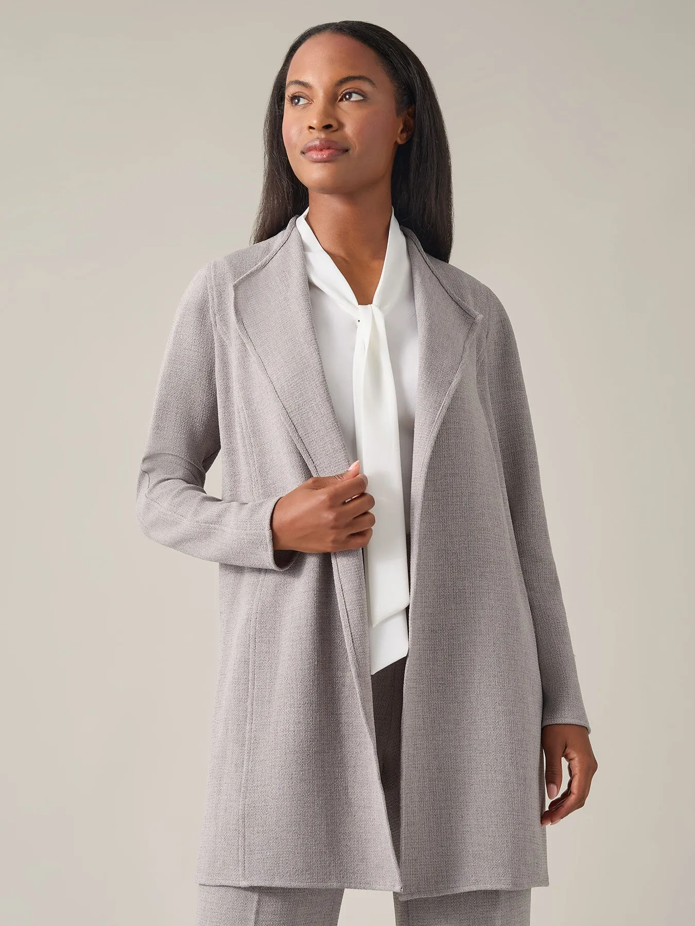 Plus  Drape Front Cardigan Blazer, Melange Crepe