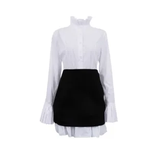 Pre Order:  Retro Flared Sleeves Pleated Stand Collar Shirt   Skirt Set