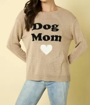 "dog Mom" Graphic Sweater In Taupe