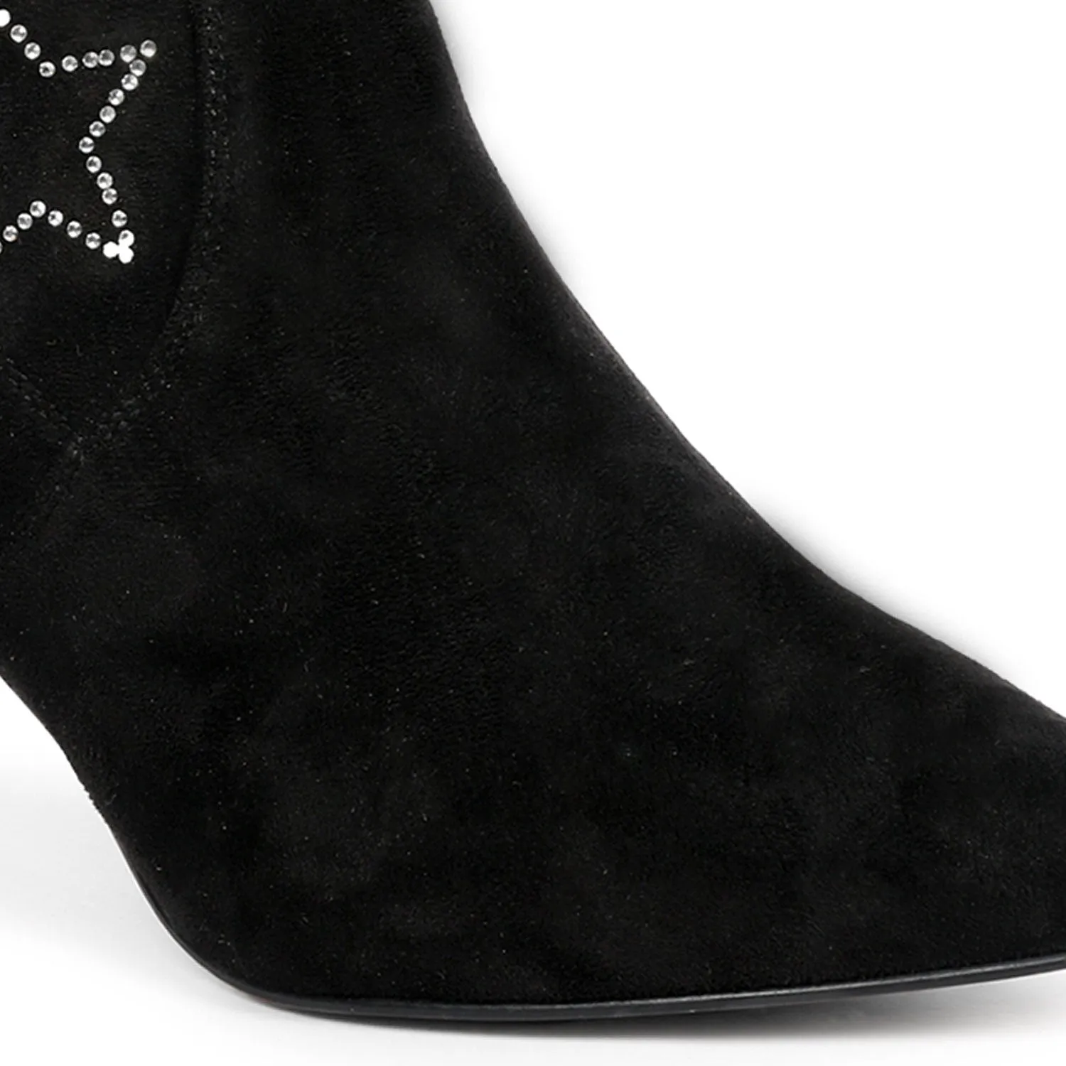 Saint Penelope Silver Star Black Stretch Suede Kitten Ankle Boots