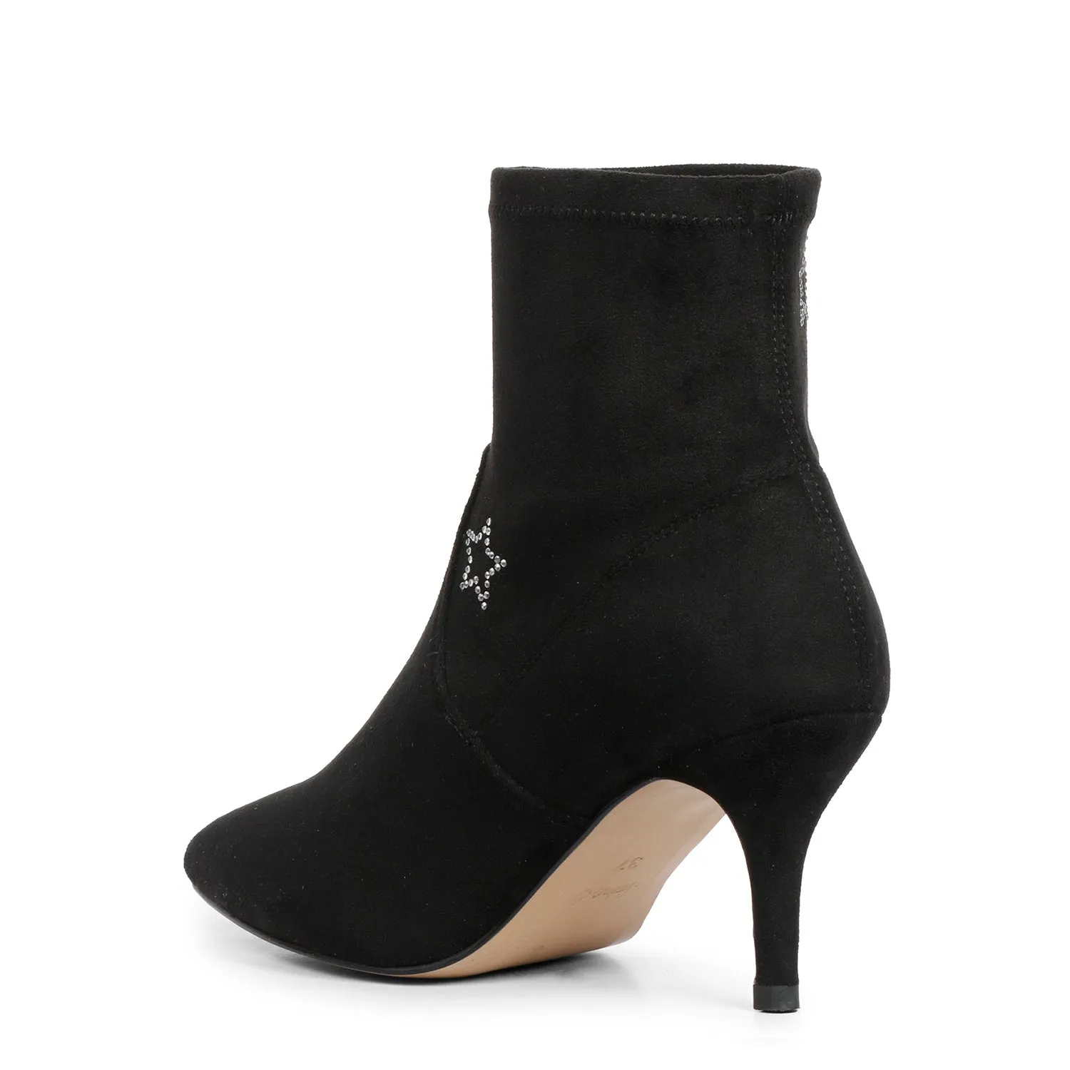 Saint Penelope Silver Star Black Stretch Suede Kitten Ankle Boots