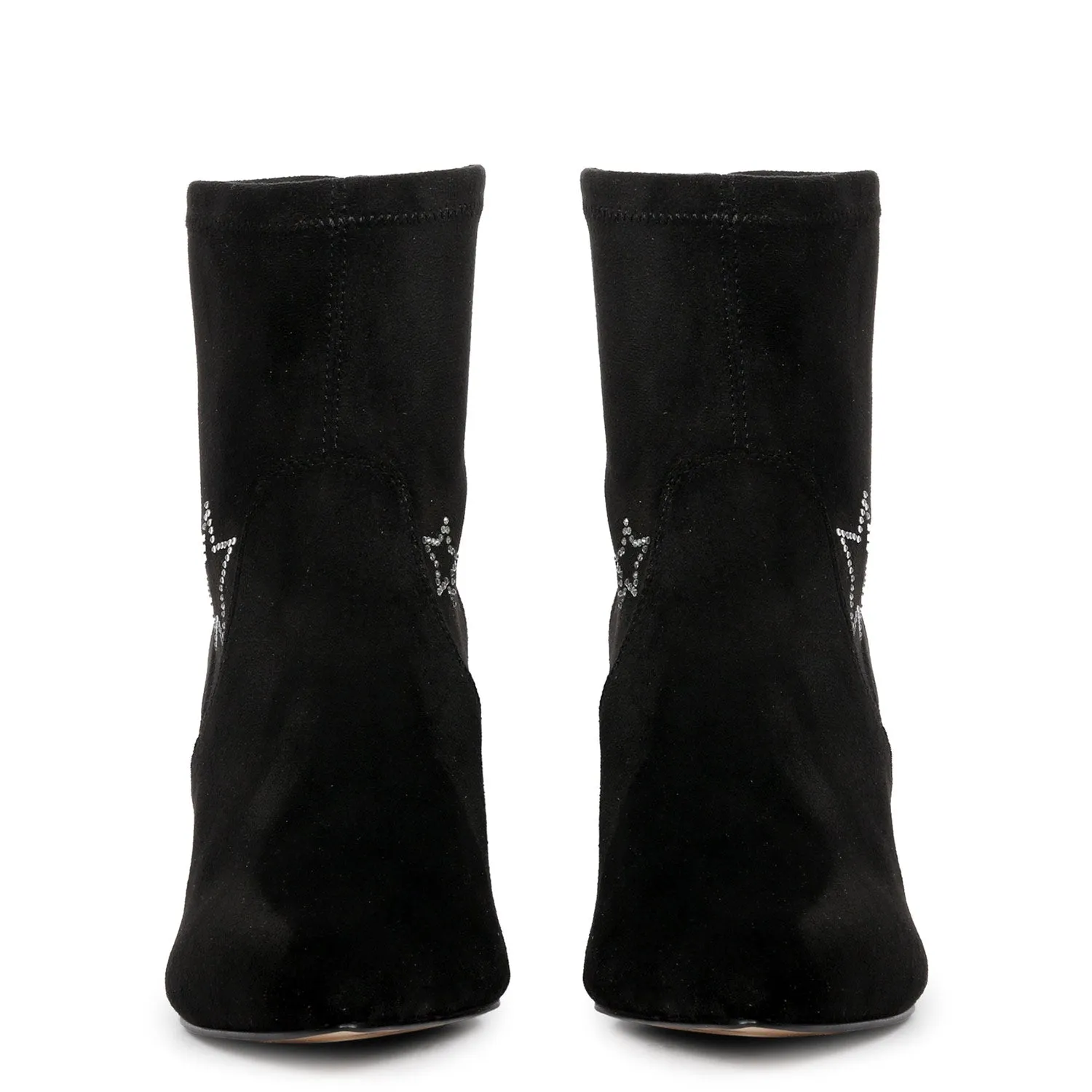 Saint Penelope Silver Star Black Stretch Suede Kitten Ankle Boots