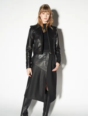 Short black plongé leather jacket