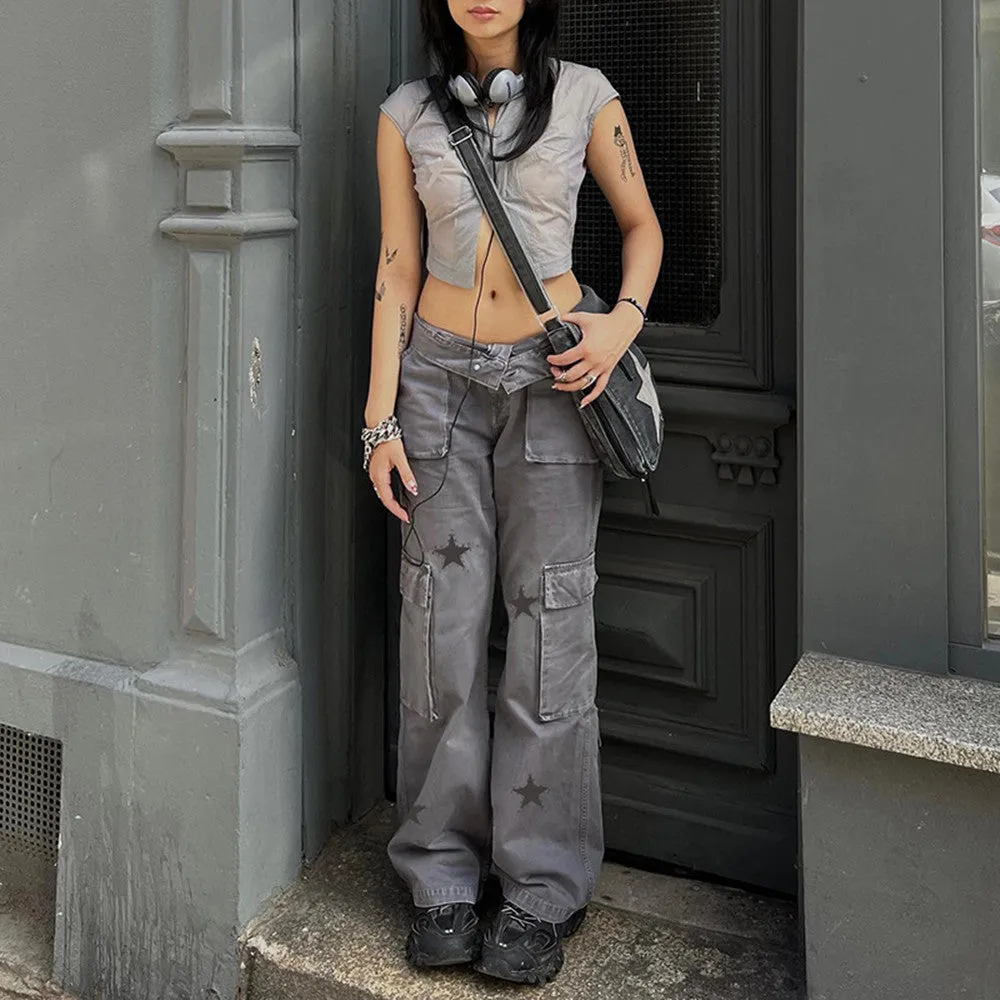 Street Retro Low Rise Denim Cargo Pants