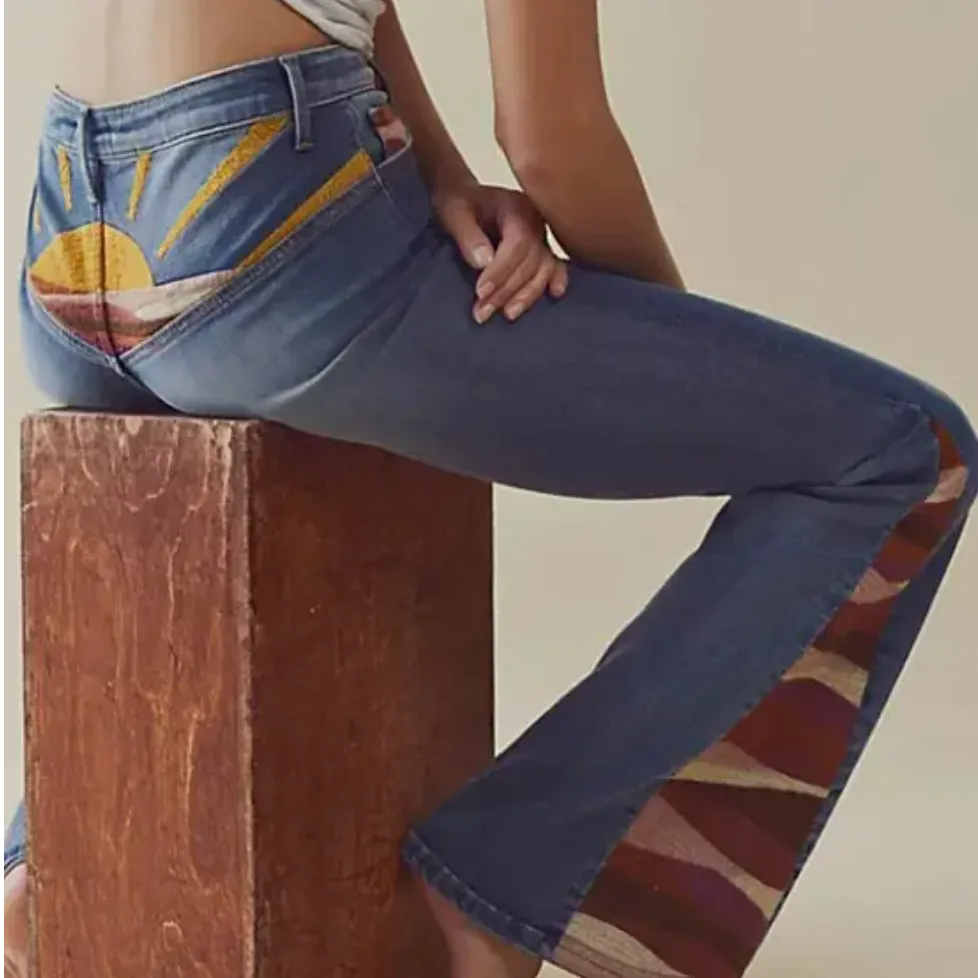 Sunrise on Sunset Blvd Embroidered Flared Jeans