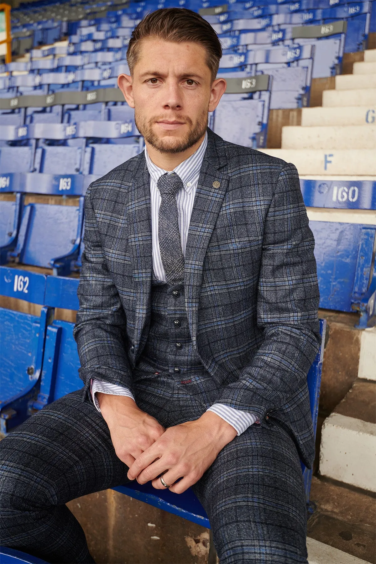 The Everton Collection | James Tarkowski in ANDY Blue Check Suit