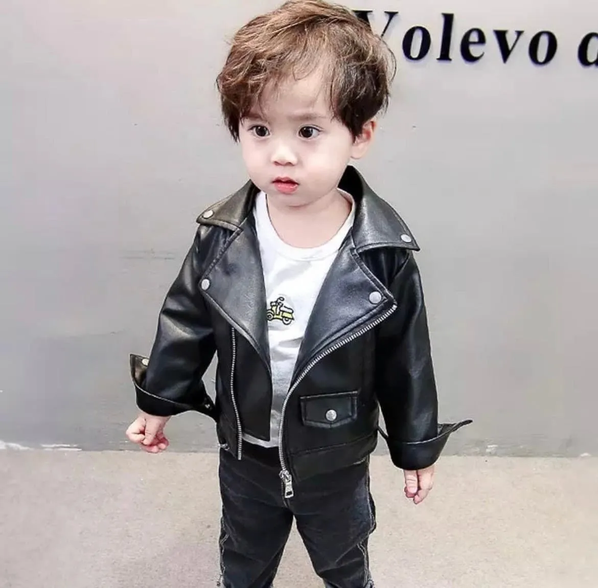 Unisex Black Leather Jacket for Baby and Toddlers, Size 1 year to 5 years