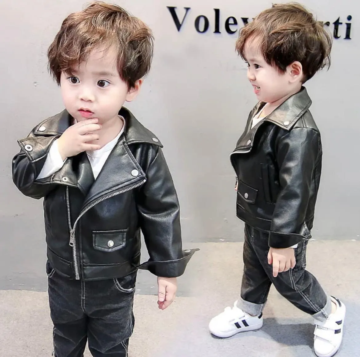 Unisex Black Leather Jacket for Baby and Toddlers, Size 1 year to 5 years