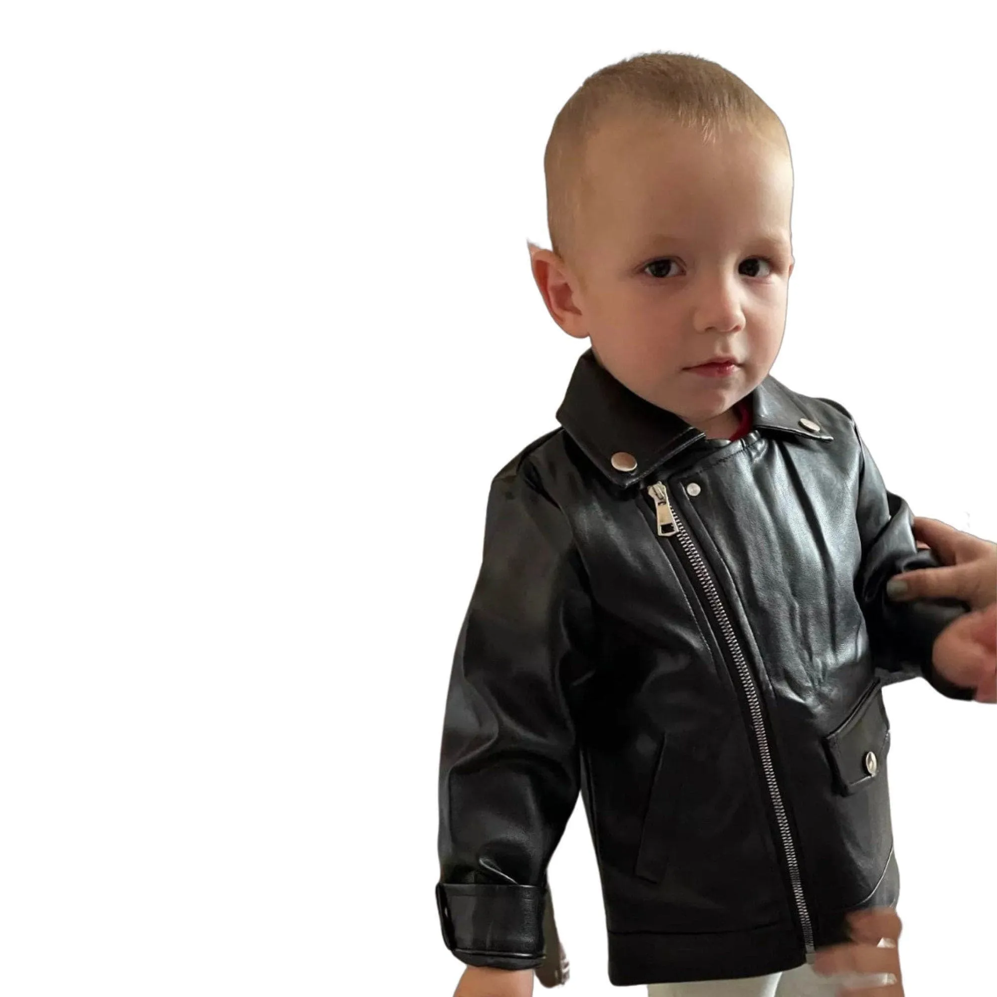 Unisex Black Leather Jacket for Baby and Toddlers, Size 1 year to 5 years