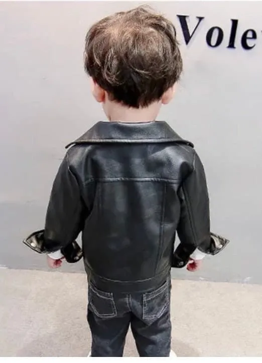 Unisex Black Leather Jacket for Baby and Toddlers, Size 1 year to 5 years