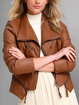 Up on a Tuesday Camel Vegan Leather Jacket for Women